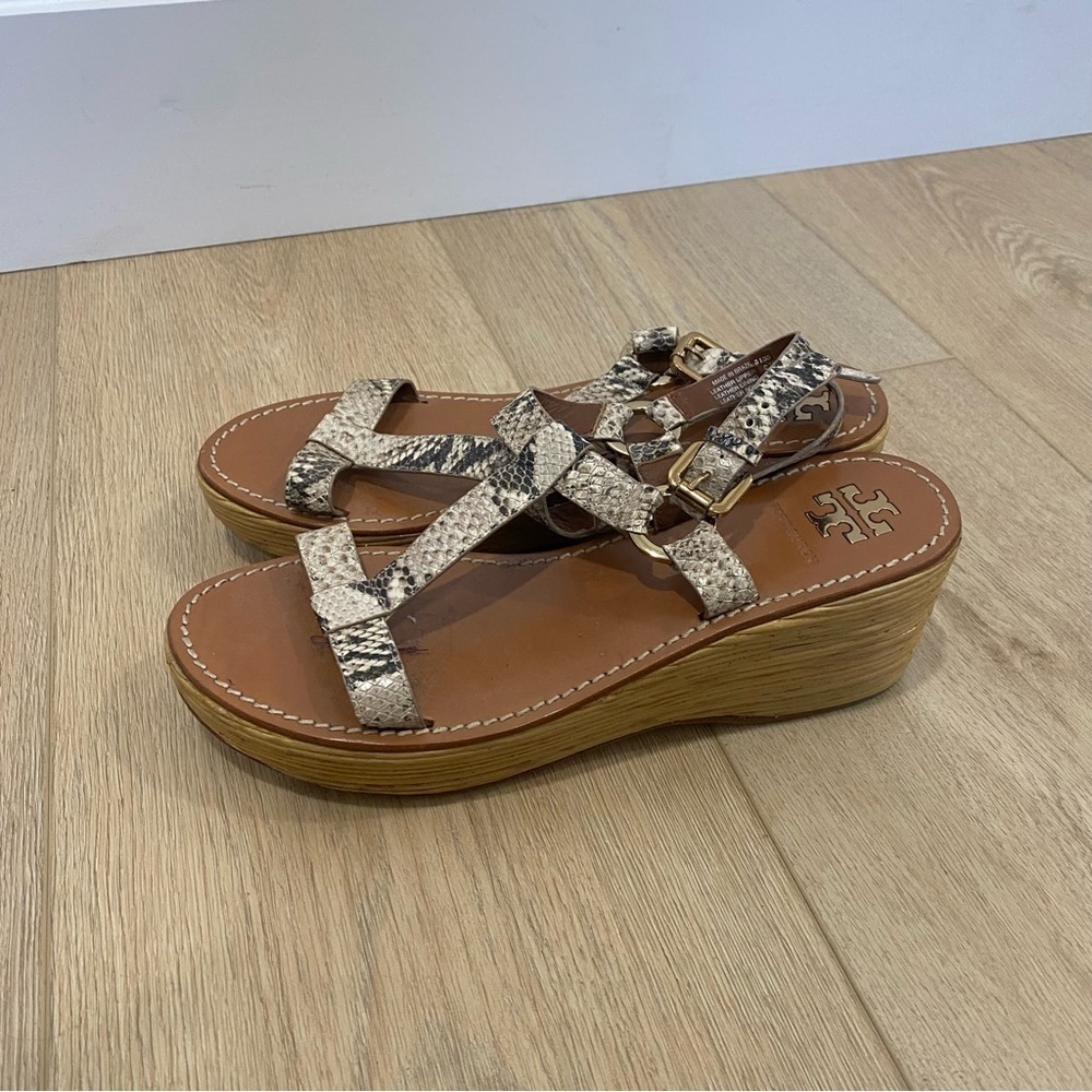 Tory Burch Tracy Wedge Roccia Python Sandals Shoe… - image 3